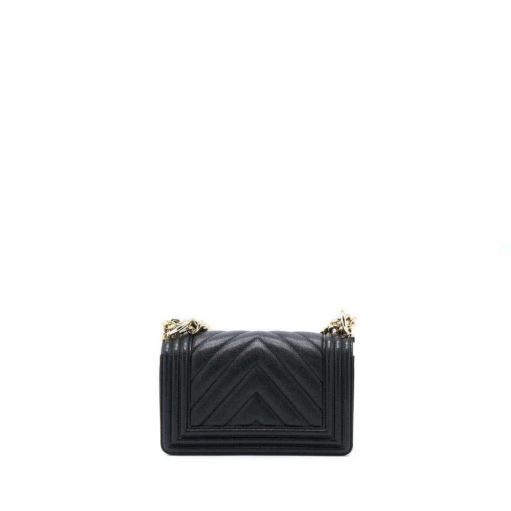 CHANEL SMALL BOY BAG CHEVRON CAVIAR BLACK LGHW