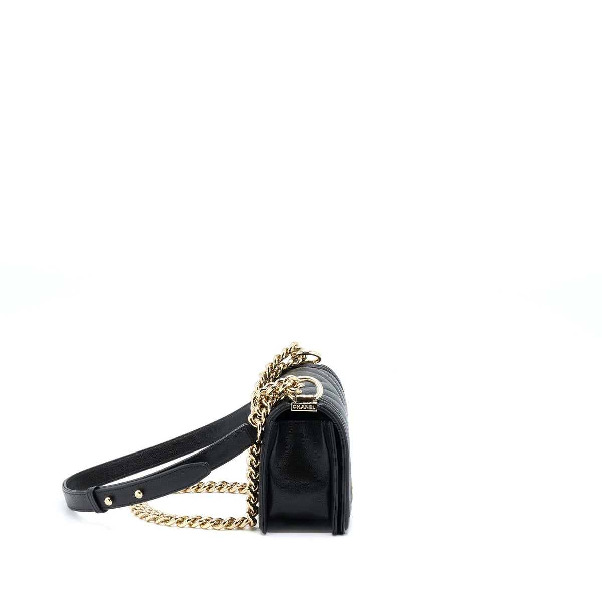 CHANEL SMALL BOY BAG CHEVRON CAVIAR BLACK LGHW
