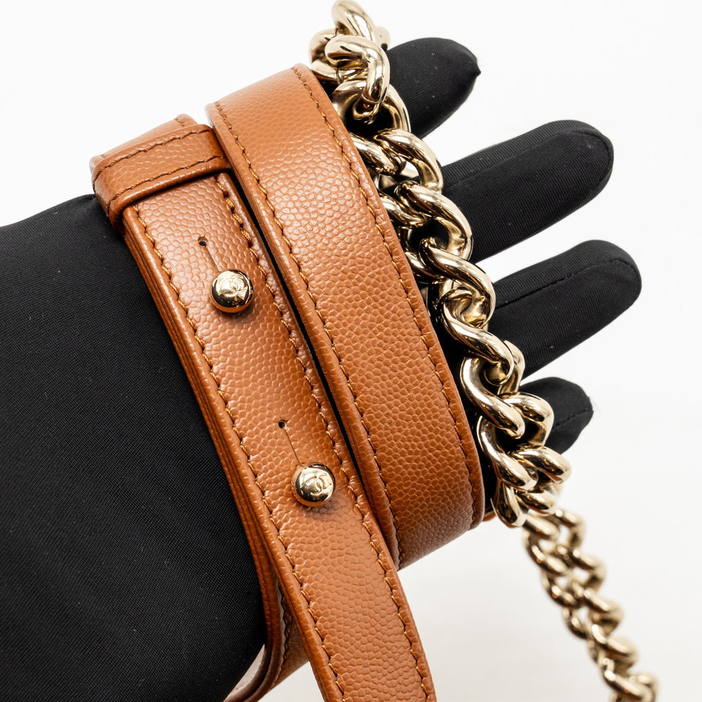 Chanel Medium Boy Bag Caviar Dark Brown LGHW (Microchip)