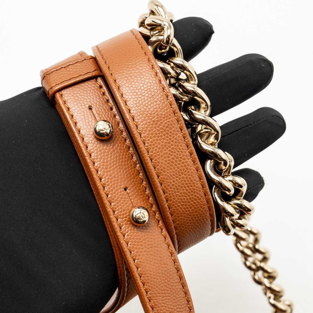 Chanel Medium Boy Bag Caviar Dark Brown LGHW (Microchip)