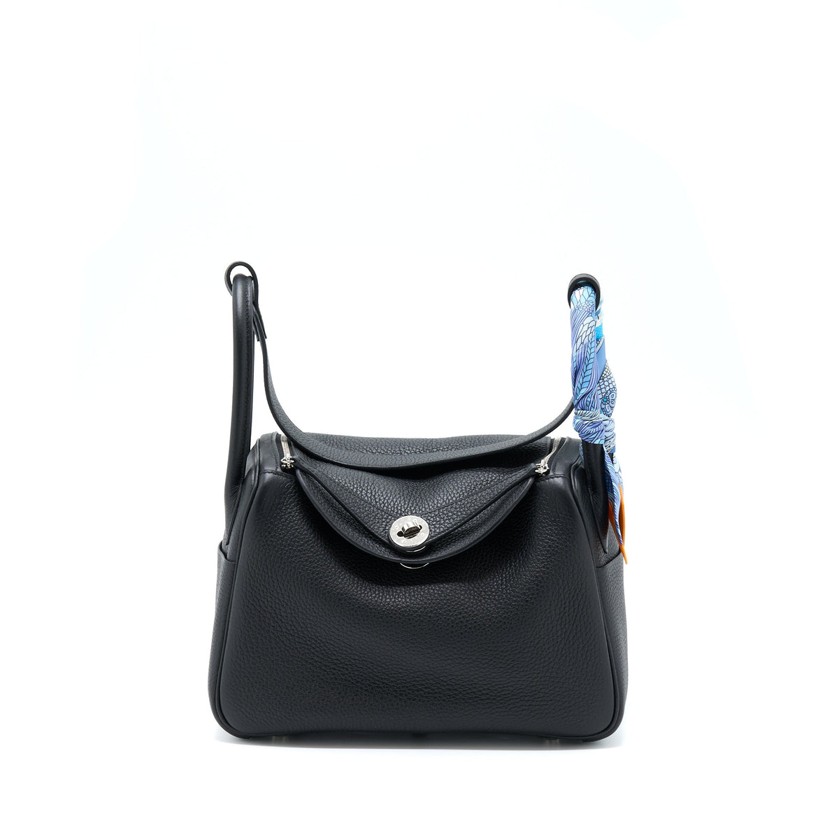 Hermes Lindy 26 Clemence Black SHW With An Extra Twilly