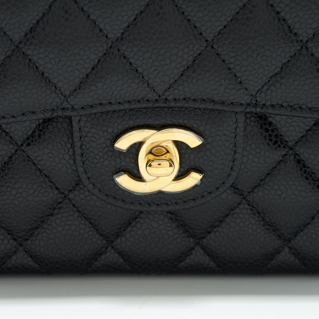 CHANEL SMALL CLASSIC DOUBLE FLAP BAG CAVIAR BLACK GHW (MICROCHIP)
