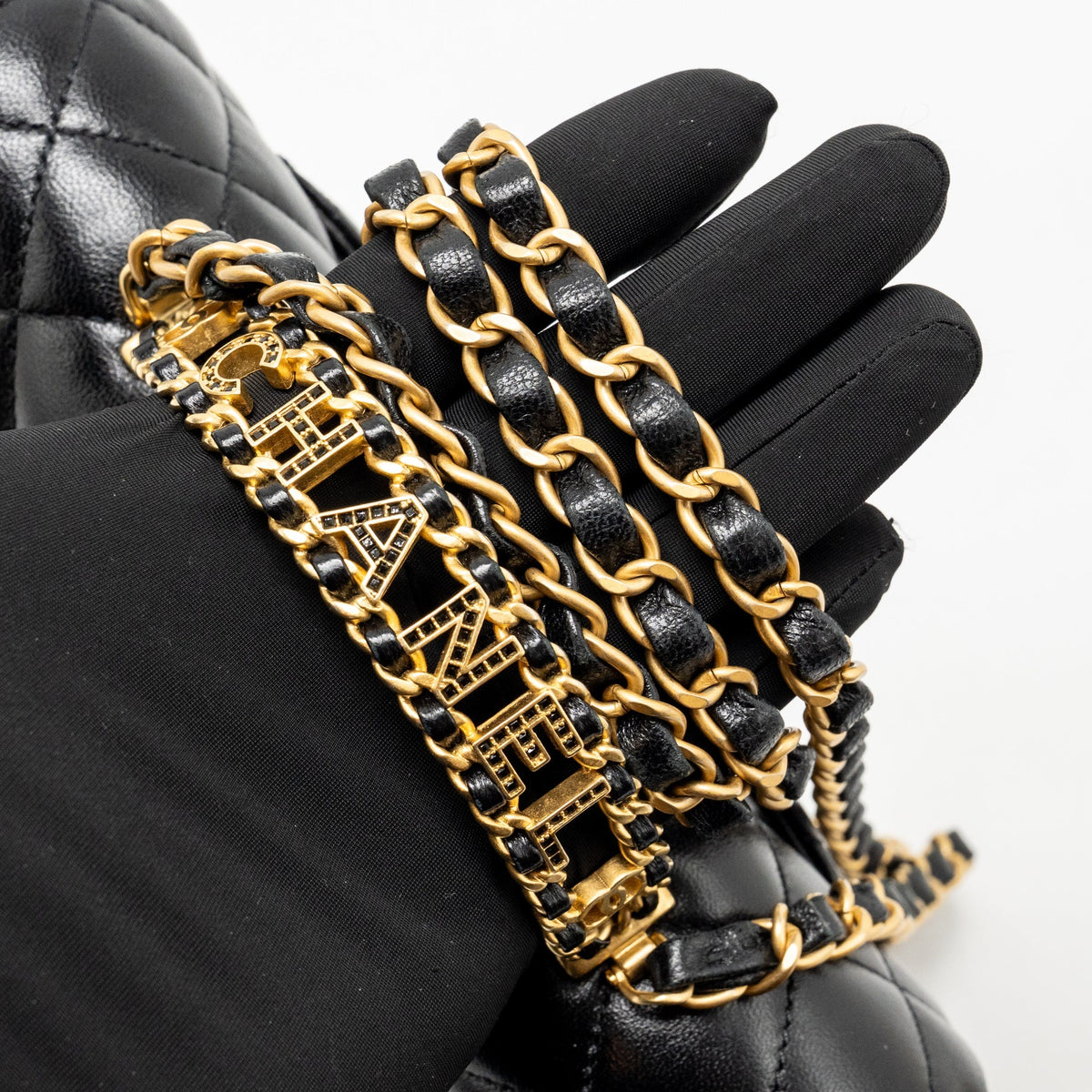 Chanel Letter Detailed Top Handle Flap Bag Lambskin Black GHW (Microchip)