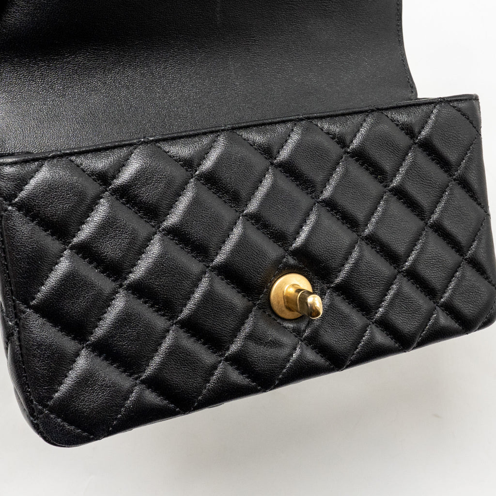 Chanel Letter Detailed Top Handle Flap Bag Lambskin Black GHW (Microchip)