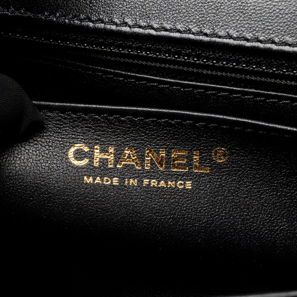 Chanel Letter Detailed Top Handle Flap Bag Lambskin Black GHW (Microchip)
