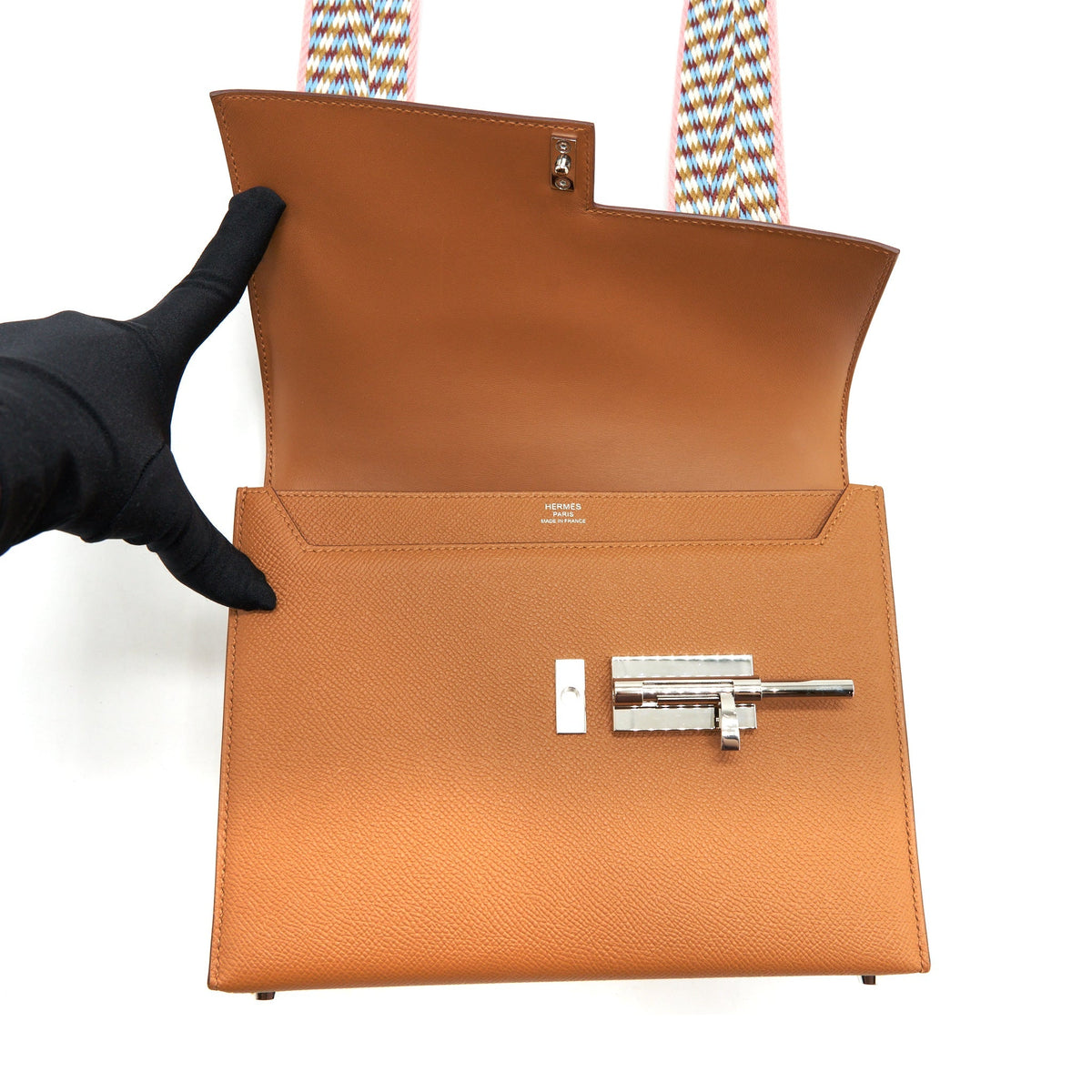 Hermes Sac Verrou 21 Epsom Gold SHW With Multicolour Strap