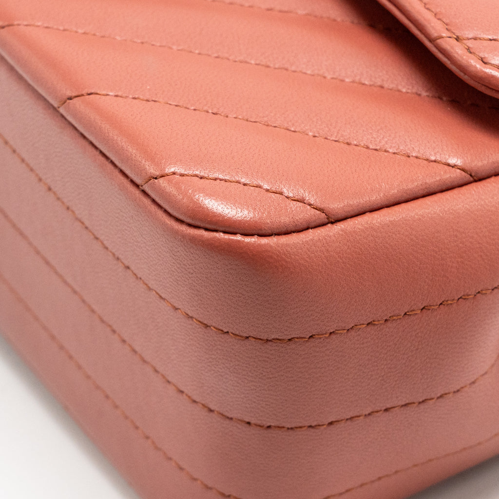 Chanel Mini Rectangular Flap Bag Lambskin Dark Pink LGHW
