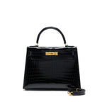 HERMES KELLY 28 SELLIER SHINY NILOTICUS CROCODILE BLACK GHW