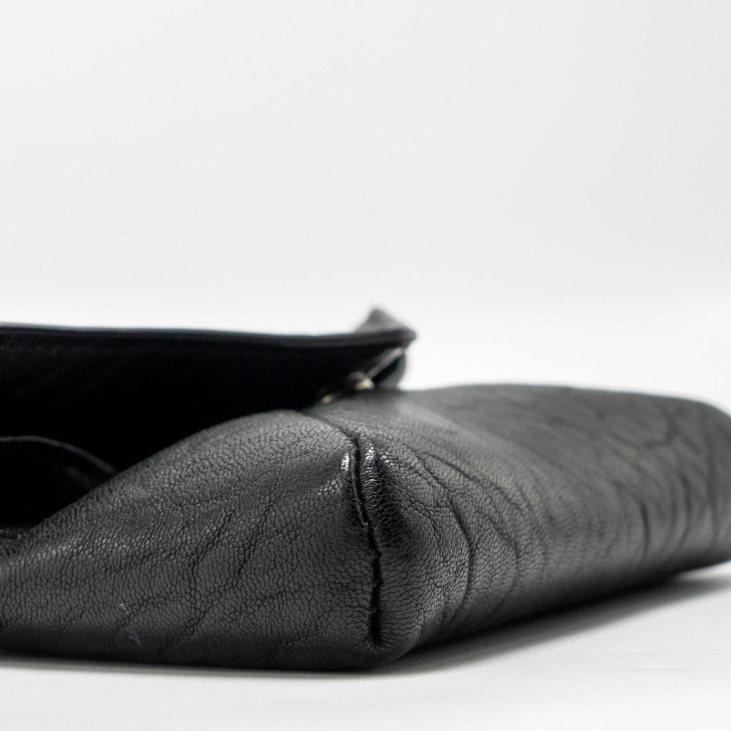 Saint Laurent/YSL Cassandre Envelope Card Case Grained Lambskin Black SHW