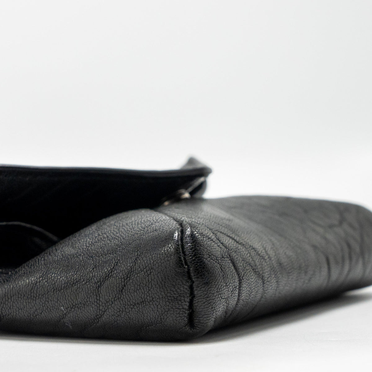 Saint Laurent/YSL Cassandre Envelope Card Case Grained Lambskin Black SHW
