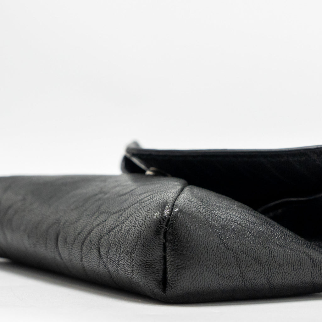 Saint Laurent/YSL Cassandre Envelope Card Case Grained Lambskin Black SHW