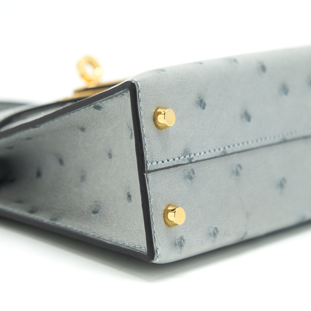 Hermes mini Kelly Ⅱ Ostrich Blue Glacier GHW