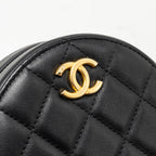 Chanel Round Clutch With Pearl Chain Lambskin Black GHW