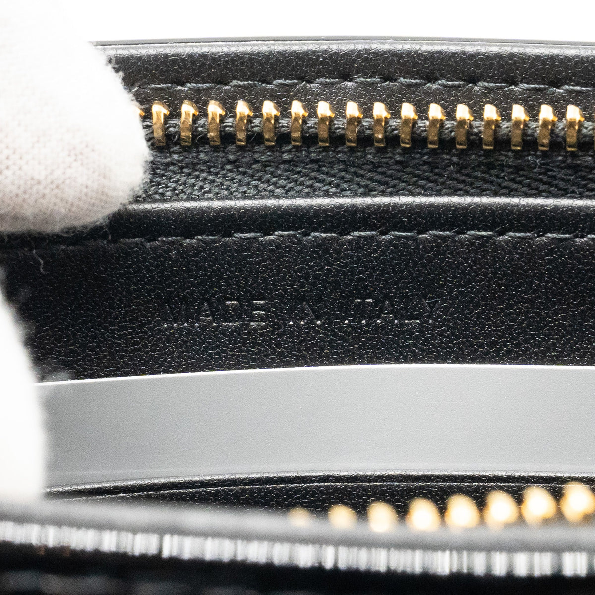 DIOR CARO POUCH WITH CHAIN PATENT CALFSKIN BLACK GHW