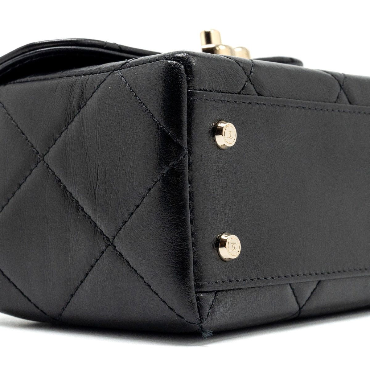 CHANEL 23K TOP HANDLE VANITY BAG SHINY CALFSKIN BLACK GHW (MICROCHIP)