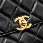 CHANEL 24S CC LOGO TOP HANDLE FLAP BAG WITH CHAIN LAMBSKIN BLACK GHW (MICROCHIP)