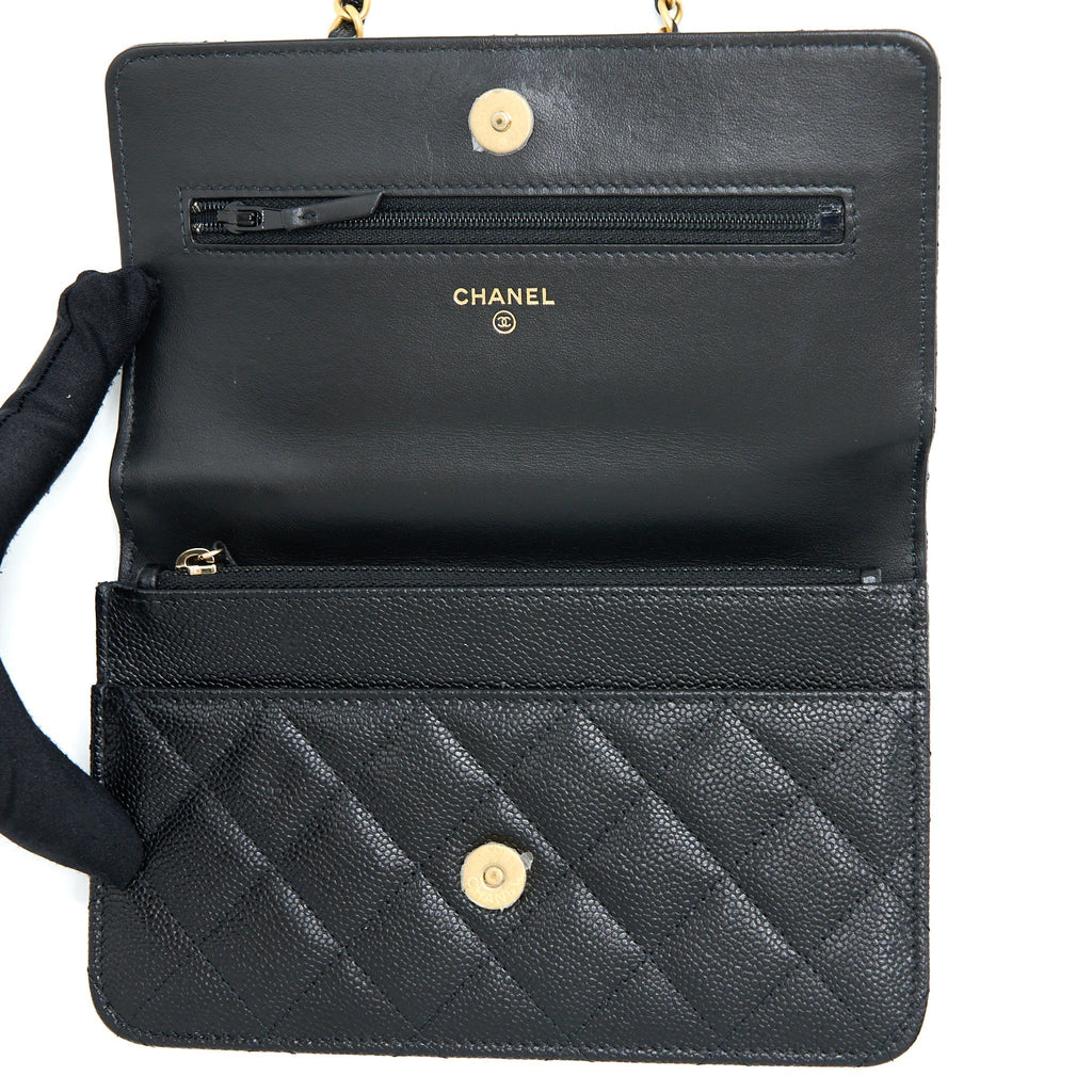 CHANEL LETTER TOP HANDLE WALLET ON CHAIN CAVIAR BLACK GHW