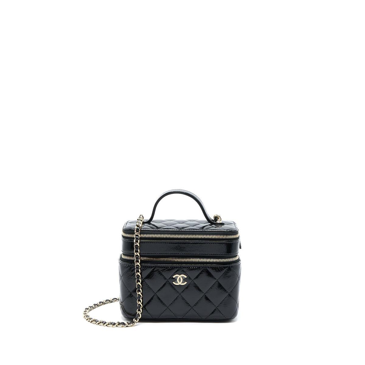 CHANEL VANITY CASE GLAZED LAMBSKIN BLACK LGHW