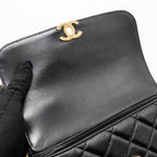 CHANEL 24S CC LOGO TOP HANDLE FLAP BAG WITH CHAIN LAMBSKIN BLACK GHW (MICROCHIP)