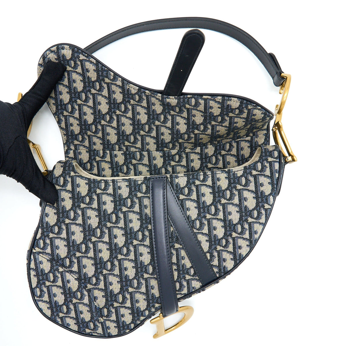 DIOR SADDLE BAG WITH REMOVABLE SHOULDER STRAP BLUE OBLIQUE JACQUARD GHW