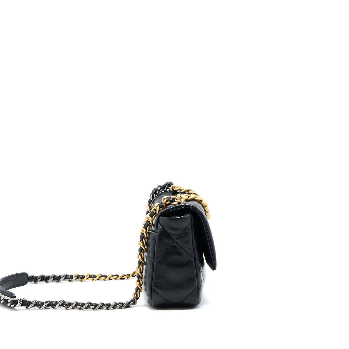 CHANEL SMALL 19 BAG LAMBSKIN BLACK MULTICOLOUR HARDWARE (MICROCHIP)