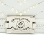 CHANEL MEDIUM BOY BAG CHEVRON LIMITED LAMBSKIN WITH PEARL WHITE SHW