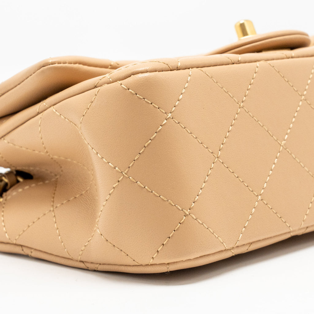 CHANEL PEARL CRUSH MINI RECTANGULAR FLAP BAG LAMBSKIN BEIGE GHW (MICROCHIP)