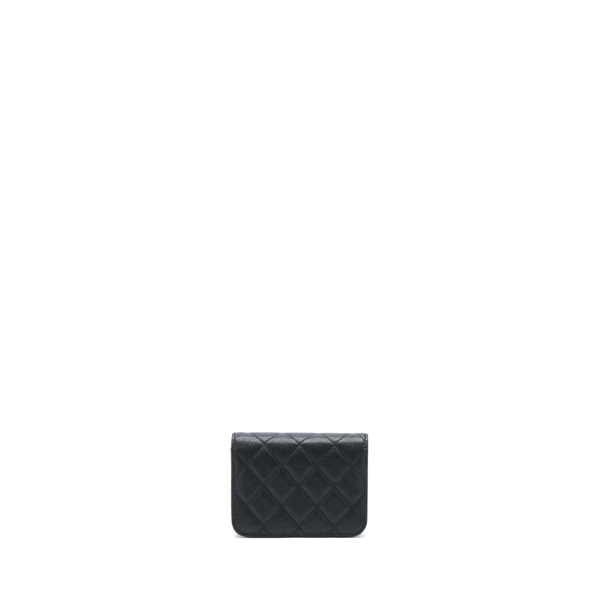 CHANEL MINI FLAP CARD HOLDER WITH CHAIN CAVIAR BLACK LGHW