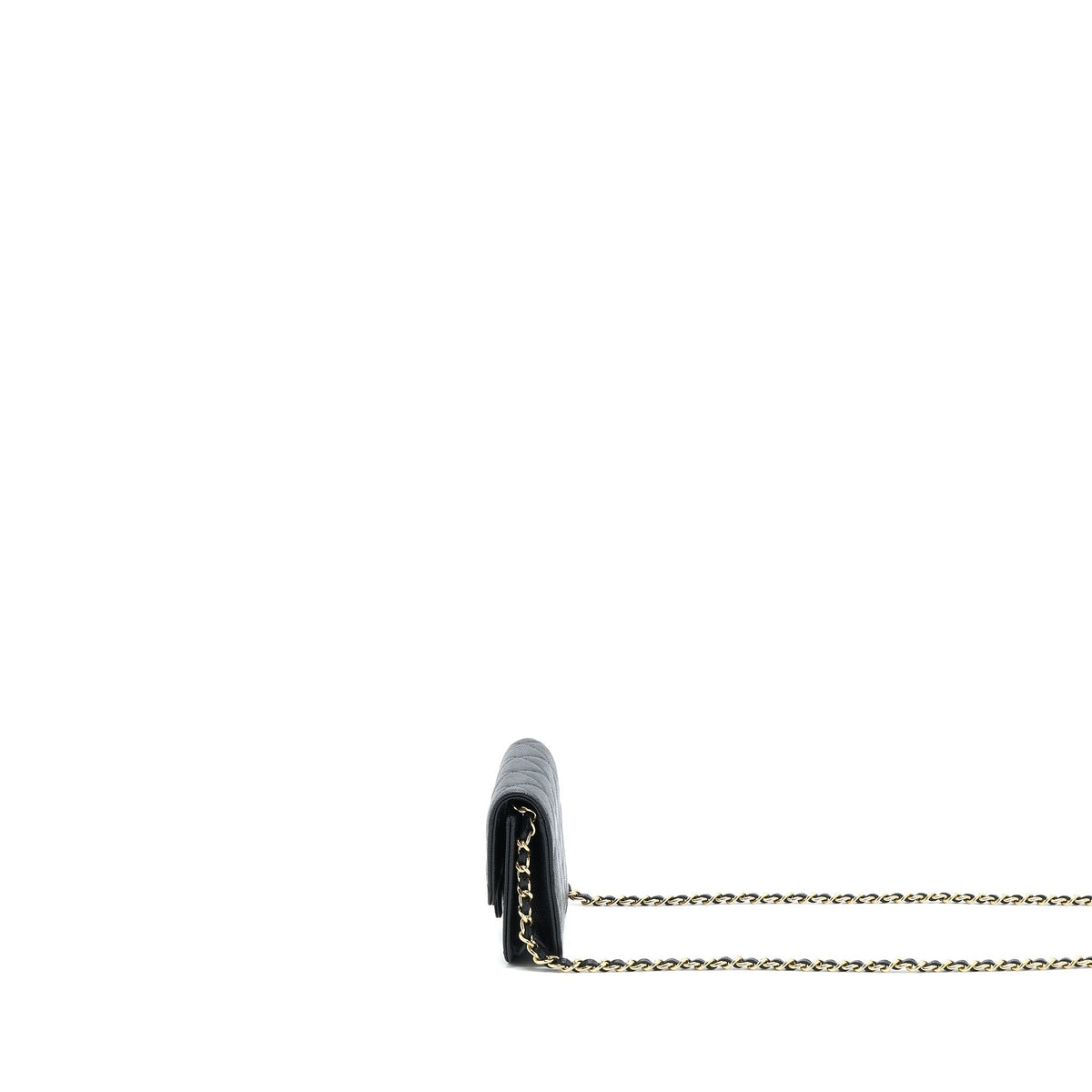 CHANEL MINI FLAP CARD HOLDER WITH CHAIN CAVIAR BLACK LGHW