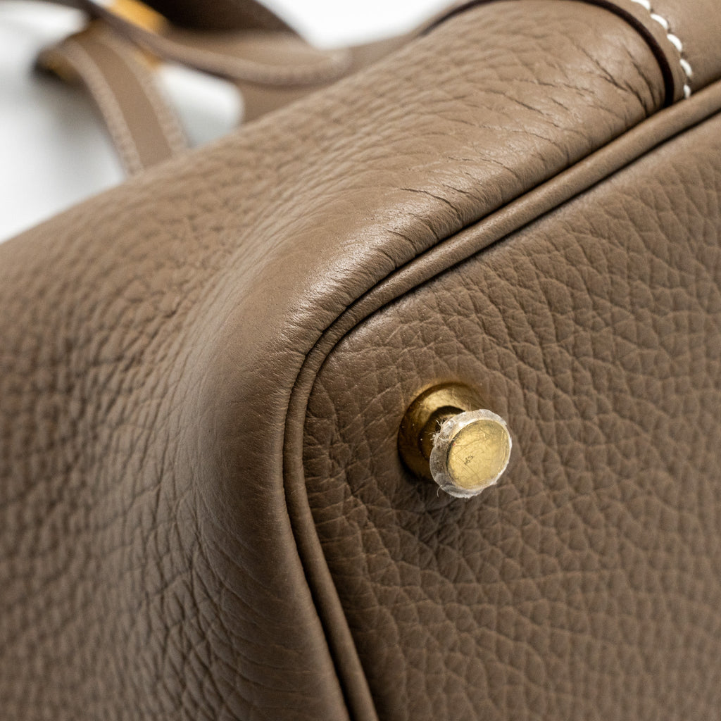 HERMES Picotin 18 Lock Bag Clemence Etoupe GHW
