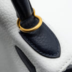 HERMES KELLY 28 SPECIAL ORDER CLEMENCE LEATHER BLANC / BLUE NUIT BRUSHED GHW