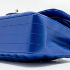 CHANEL SMALL CLASSIC DOUBLE FLAP BAG CHEVRON LAMBSKIN BLUE LGHW