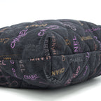 CHANEL 22P PRINTED DENIM MAXI SHOPPING TOTE BAG BLACK/MULTICOLOUR GHW