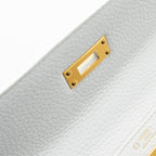 HERMES KELLY 28 SPECIAL ORDER CLEMENCE LEATHER BLANC / BLUE NUIT BRUSHED GHW