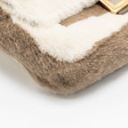 FENDI NANO CHAIN BAGUETTE CHARM BAG SHEARLING BROWN/CREAM GHW