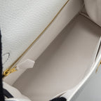 HERMES KELLY 28 SPECIAL ORDER CLEMENCE LEATHER BLANC / BLUE NUIT BRUSHED GHW