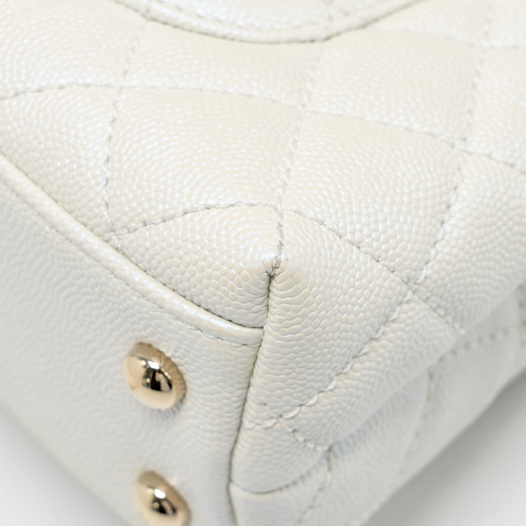 CHANEL MINI COCO HANDLE CAVIAR IRIDESCENT WHITE LGHW