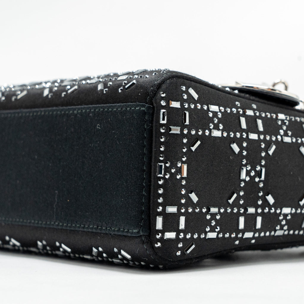 DIOR MINI LADY DIOR SATIN WITH CRYSTAL BLACK SHW