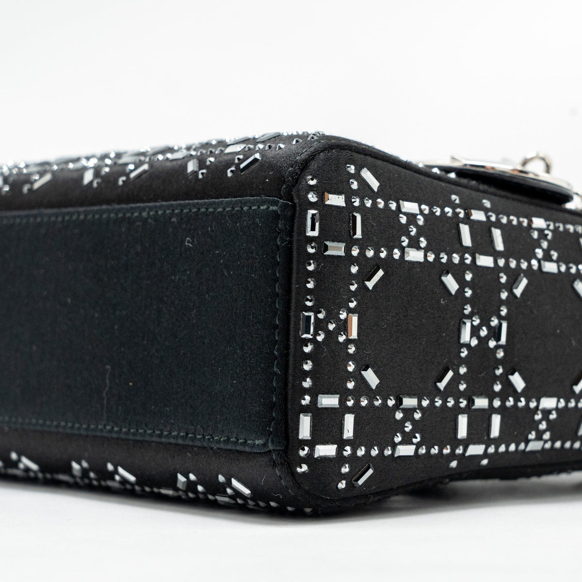 DIOR MINI LADY DIOR SATIN WITH CRYSTAL BLACK SHW