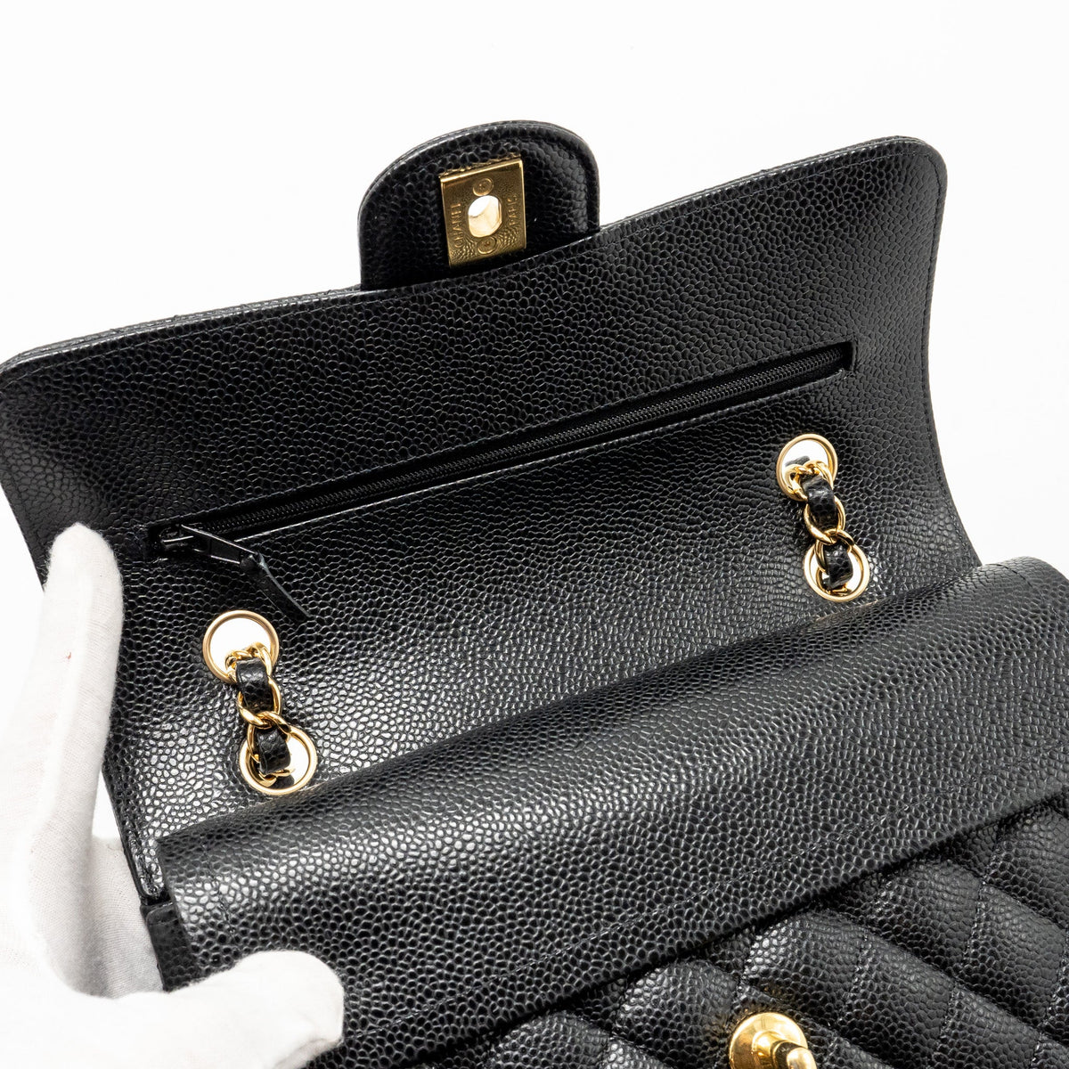 CHANEL SMALL CLASSIC DOUBLE FLAP BAG CAVIAR BLACK GHW(MICROCHIP)