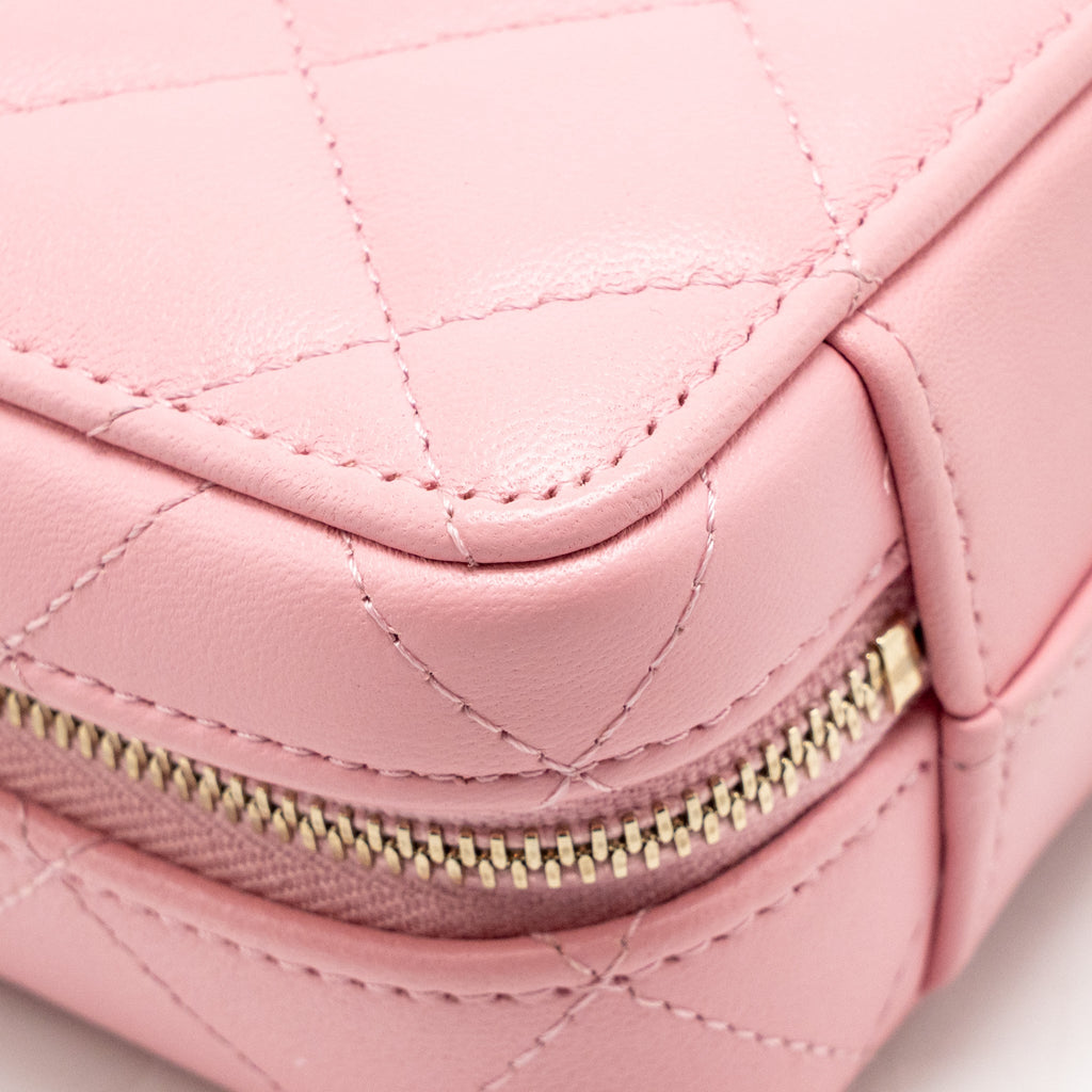 Chanel Chain Top Handle Mini Vanity Case Lambskin Pink GHW (Microchip)