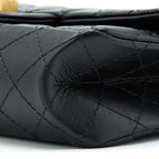 CHANEL SMALL 2.55 225 REISSUE FLAP BAG AGED CALFSKIN BLACK BRUSHED GHW