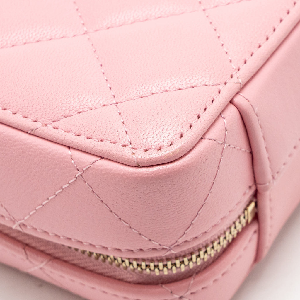 Chanel Chain Top Handle Mini Vanity Case Lambskin Pink GHW (Microchip)