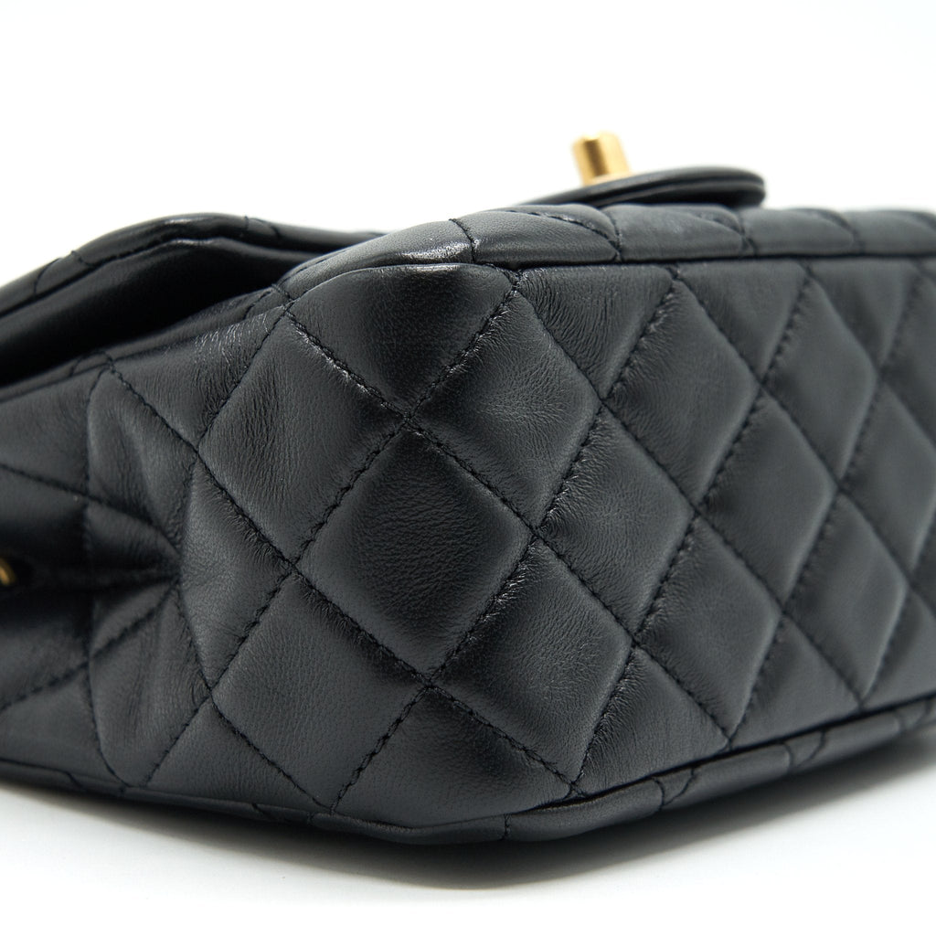 CHANEL 22C PEARL CRUSH MINI SQUARE FLAP BAG BLACK LAMBSKIN GHW (MICROCHIP)