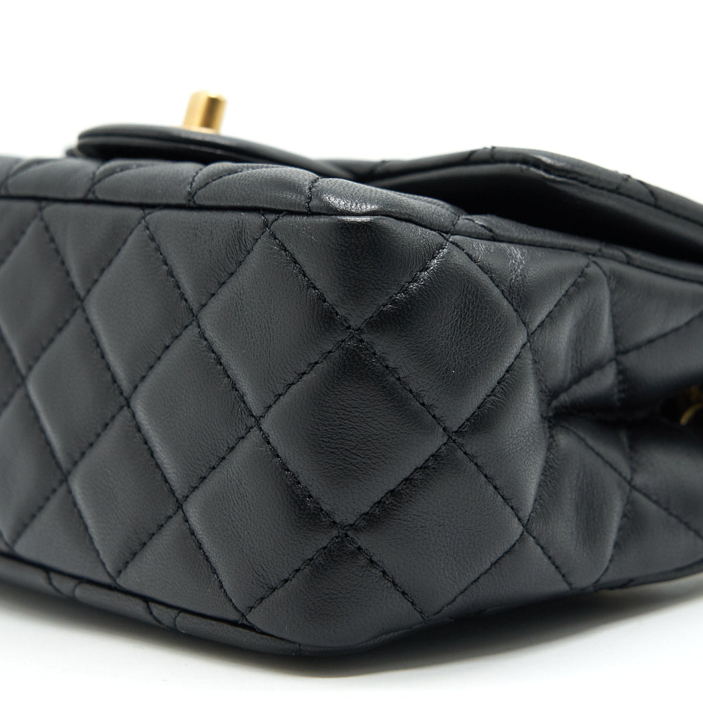 CHANEL 21B PEARL CRUSH MINI SQUARE FLAP BAG BLACK GHW (MICROCHIP)