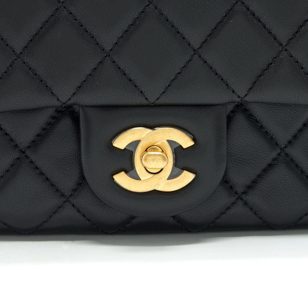 CHANEL PEARL CRUSH MINI SQUARE FLAP BAG LAMBSKIN BLACK GHW