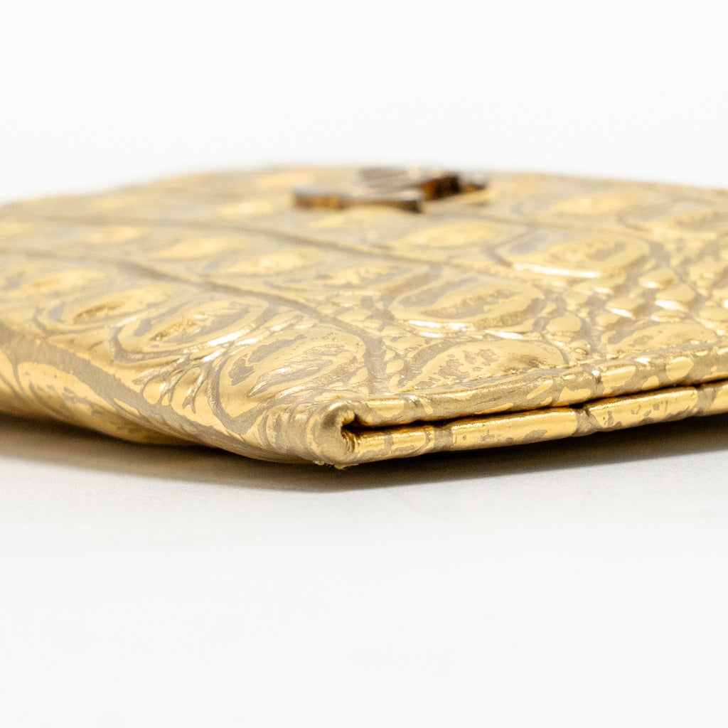Chanel card holder croc-embossed calfskin gold metallic GHW