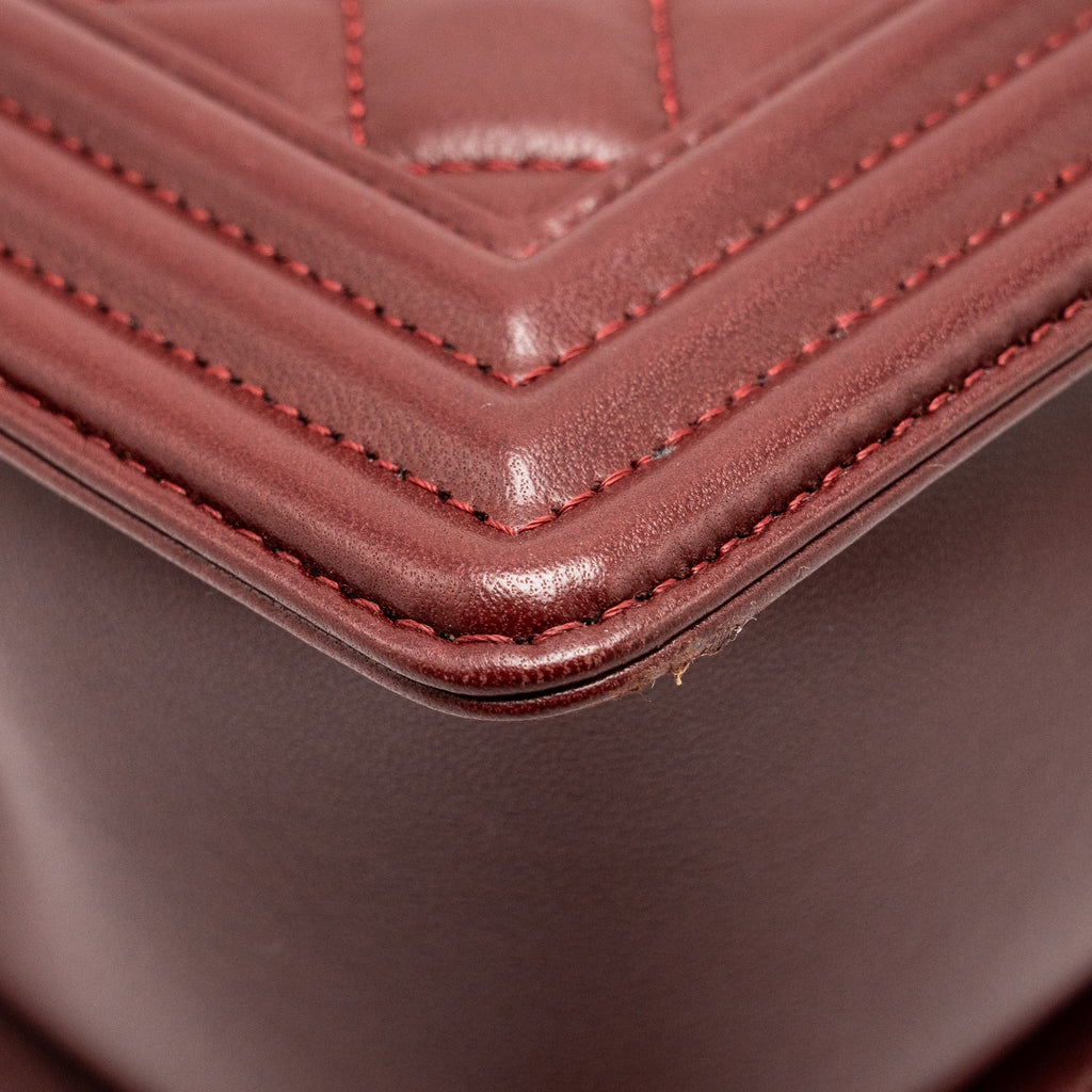 CHANEL MEDIUM BOY BAG LAMBSKIN DARK RED LGHW