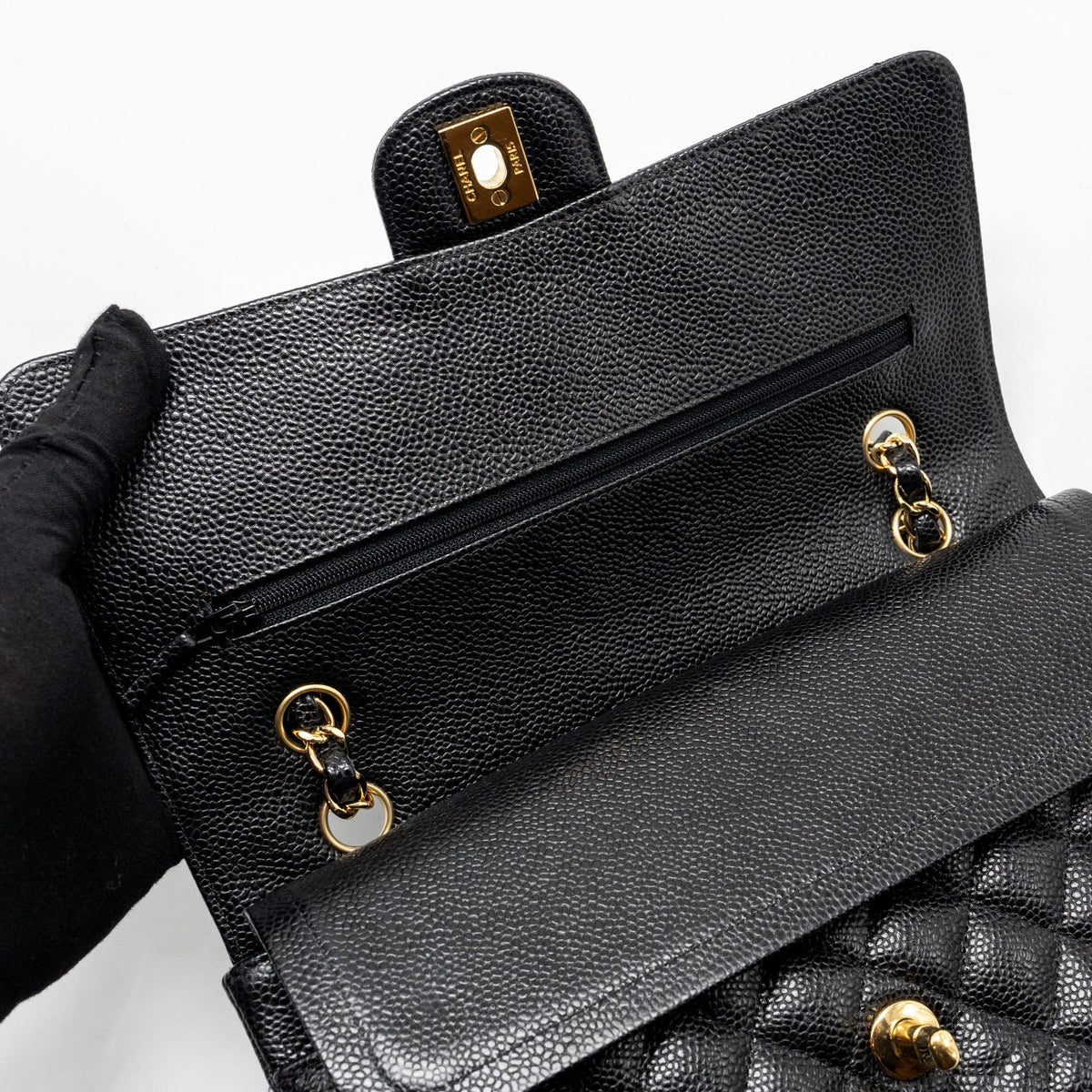 CHANEL MEDIUM CLASSIC DOUBLE FLAP BAG CAVIAR BLACK GHW