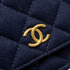 CHANEL 18A CHARMING NAVY WALLET ON CHAIN WOOL/CALFSKIN NAVY GHW